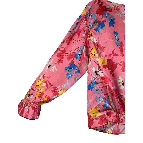 Zara Pink Floral Print Blouse with Elastic Cuffs Size Small - Picture 7 of 14